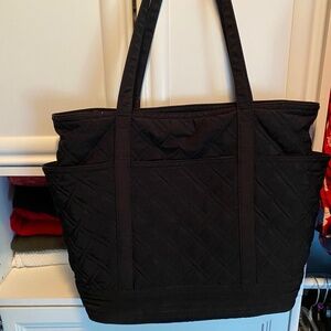Vera Bradley Black Diamond Pattern Zip Tote Lined Interior Exterior Pockets